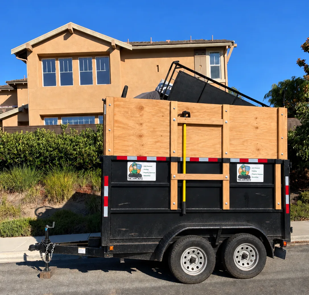 The Junk Boyz dump trailer parked on a North County San Diego street